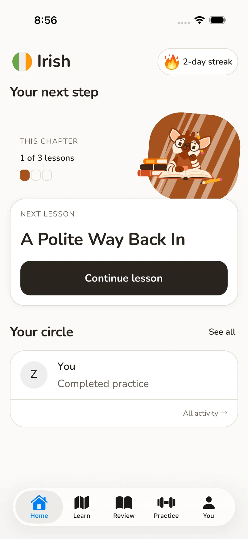 Irish Home offering A Polite Way Back In and showing Circle activity